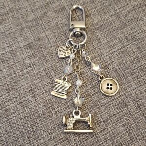 Silver Sewing Charm Bag Charm Keychain